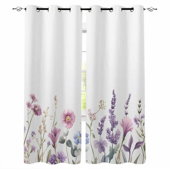 Spring Flowers Kitchen Curtains Idyllic Lavender Botanical Blossom Motif Cafe Short Curtains for Bathroom Blackout Window Curtain Small Window Treatment Drapes for Bedroom Living Room 42"x45"x2