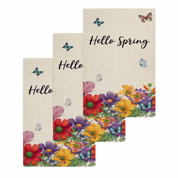 Spring Flowers Kitchen Dish Towels for Drying Dishes Set of 3, Farmhouse Vintage Country Colorful Floral Waffle Weave Microfiber Hand Tea Bathroom Towels Quick Dry & Absorbent Towel 15.7x23.6