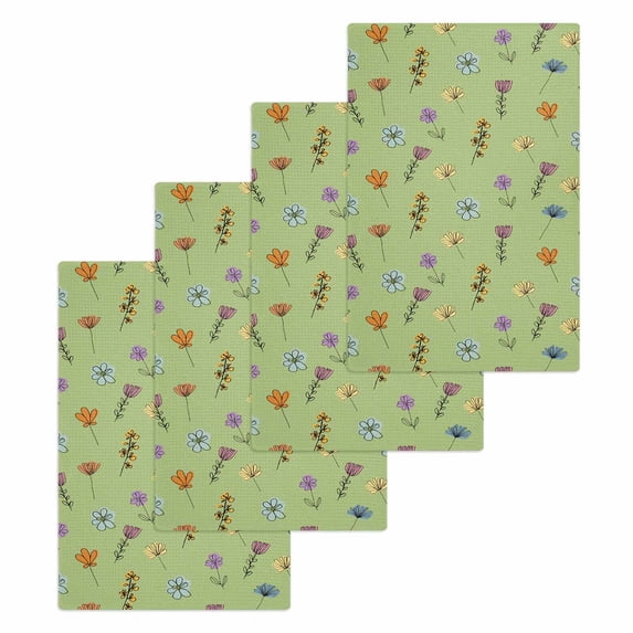 Spring Flowers Kitchen Dish Towels for Drying Dishes Set of 4, Pink Yellow Wildflowers Country Plants Green Waffle Weave Microfiber Hand Tea Bathroom Towels Quick Dry & Absorbent Towel 15.7x23.6