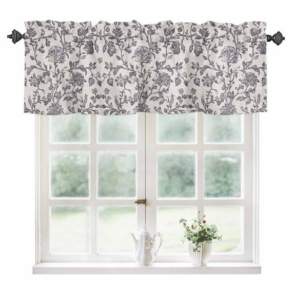 Spring Flowers Kitchen Valances for Windows 60x18 Inch Kitchen Curtains Valances Rod Pocket Farmhouse Purple Pastoral Floral Leaf Bathroom Window Valances for Window Treatment Decor