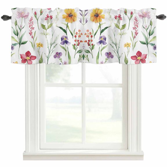 Spring Flowers Kitchen Valances for Windows, Pastoral Botanical Blossom Floral Bathroom Window Valances 42x12 Inch Rod Pocket Window Treatments Valance Curtains for Living Room Bedroom Decor
