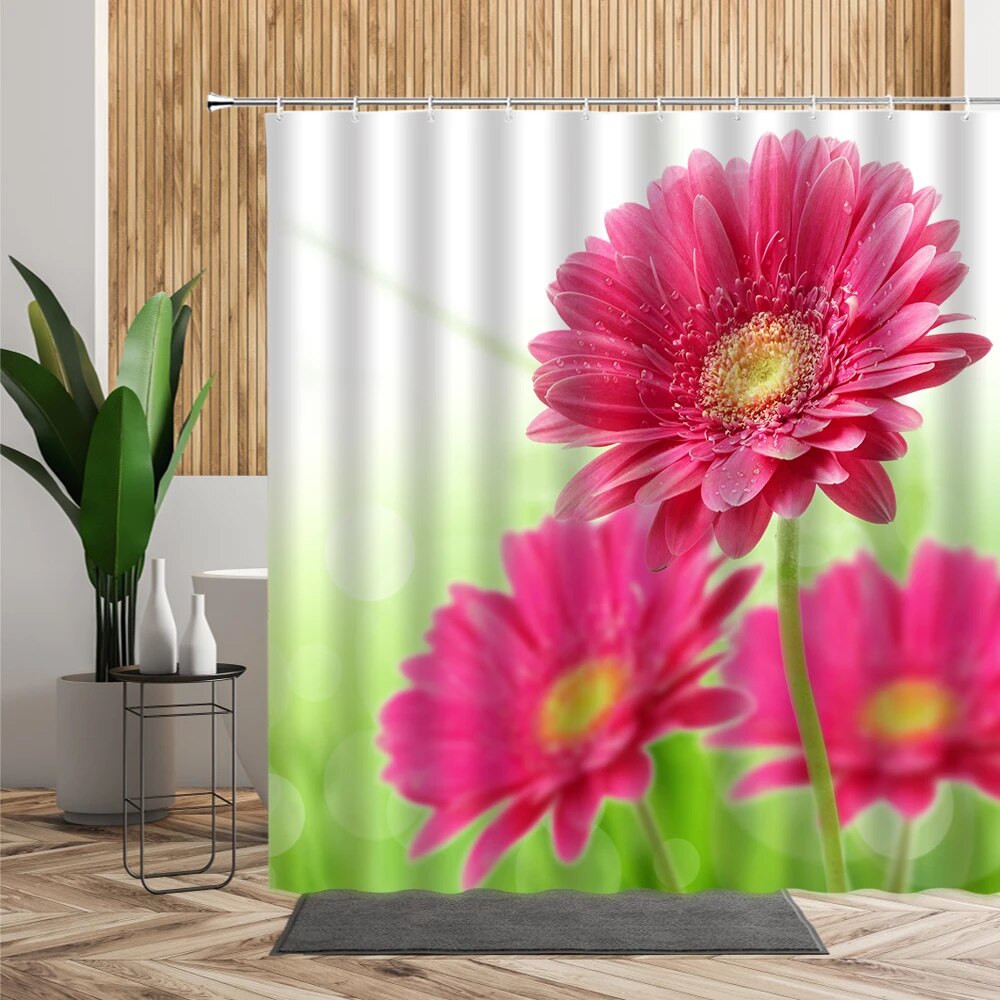 Spring Flowers Landscape Shower Curtain Daisy Floral Plant Bathroom