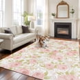 thumbnail image 1 of Spring Flowers Large Area Rugs 5x8 ft Retro Pink White Floral Texture Washable Rug Non Slip Indoor Carpet Absorbent Floor Mat for Living Room Bedroom Dining Room, 1 of 9