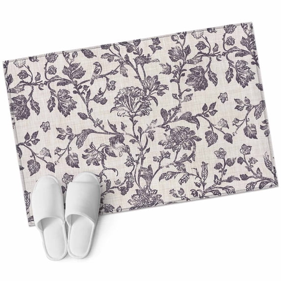 Spring Flowers Large Area Rugs for Bedroom Living Room, Soft Non Slip Carpet Bedside Rug, Farmhouse Purple Pastoral Floral Leaf Rectangular Floor Cover Kitchen Accent Rug 2'x3' for Dining Room/Office