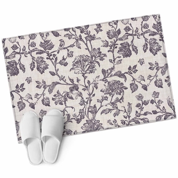 Spring Flowers Large Area Rugs for Bedroom Living Room, Soft Non Slip Carpet Bedside Rug, Farmhouse Purple Pastoral Floral Leaf Rectangular Floor Cover Kitchen Accent Rug 2'x3' for Dining Room/Office