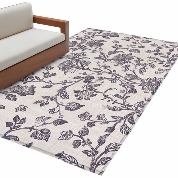 Spring Flowers Large Area Rugs for Bedroom Living Room, Soft Non Slip Carpet Bedside Rug, Farmhouse Purple Pastoral Floral Leaf Rectangular Floor Cover Kitchen Accent Rug 4'x6' for Dining Room/Office