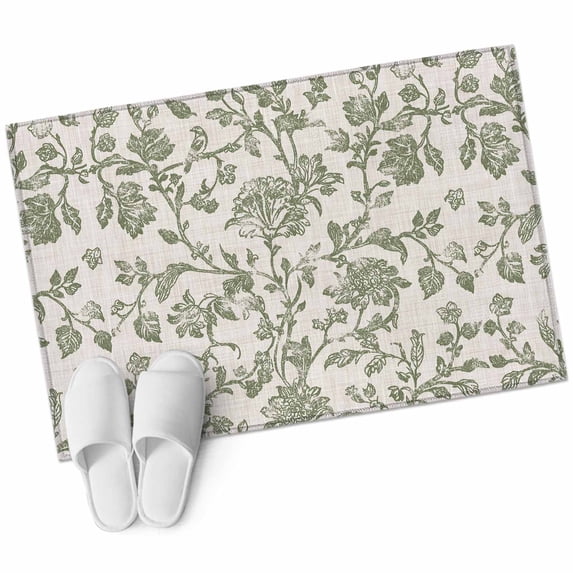 Spring Flowers Large Area Rugs for Bedroom Living Room, Soft Non Slip Carpet Bedside Rug, Farmhouse Sage Green Pastoral Floral Leaf Rectangular Floor Cover Kitchen Accent Rug 2'x3' for Office