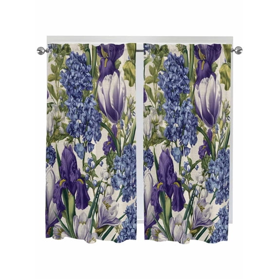 Spring Flowers Living Room Curtains 2 Panel, Purple Hydrangea Orchid Floral Country Beige Cafe Window Treatment, Extra Long Farmhouse Bedroom Bathroom Kitchen Curtains Drapes 104"x72"