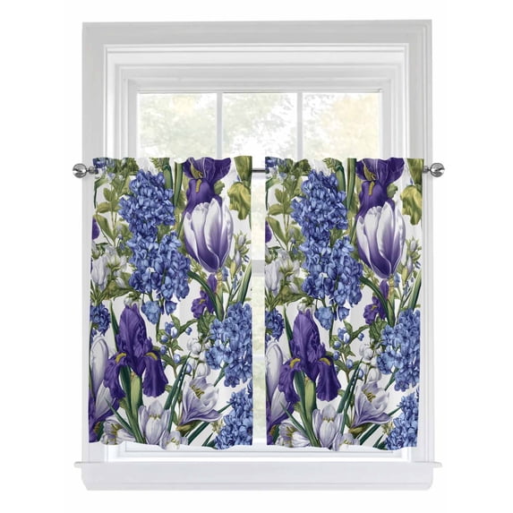 Spring Flowers Living Room Curtains 2 Panel, Purple Hydrangea Orchid Floral Country Cafe Window Treatment, Farmhouse Bedroom Bathroom Kitchen Curtains Drapes 104"x54"