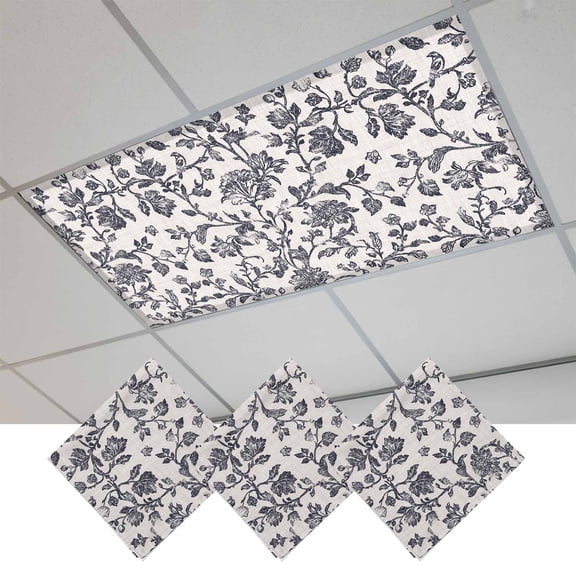Spring Flowers Magnetic Fluorescent Light Covers for Ceiling Lights 2x4Ft,Farmhouse Dark Blue Pastoral Floral Leaf Office Classroom Kitchen Drop Ceiling Light Covers Filters Shade Panel 3Packs