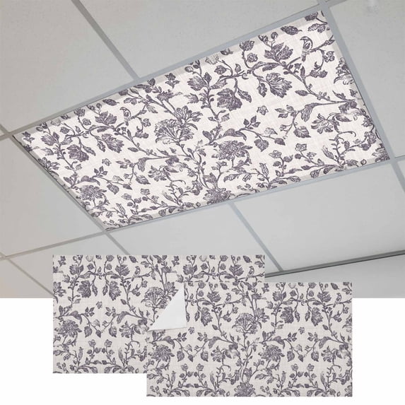 Spring Flowers Magnetic Fluorescent Light Covers for Ceiling Lights 2x4Ft, Farmhouse Purple Pastoral Floral Leaf Office Classroom Kitchen Drop Ceiling Light Covers Lighting Filters Shade Panel 2Packs