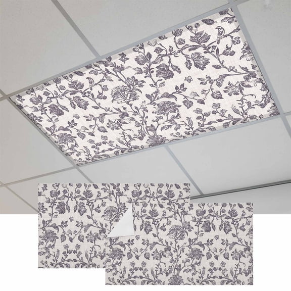 Spring Flowers Magnetic Fluorescent Light Covers for Ceiling Lights 2x4Ft, Farmhouse Purple Pastoral Floral Leaf Office Classroom Kitchen Drop Ceiling Light Covers Lighting Filters Shade Panel 2Packs