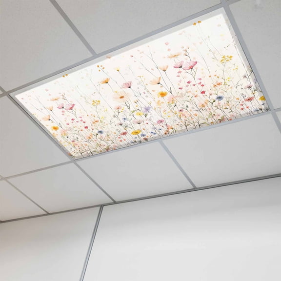Spring Flowers Magnetic Fluorescent Light Covers for Ceiling Lights 2x4Ft, Watercolor Wildflowers Farmhouse Floral Office Classroom Kitchen Drop Ceiling Light Covers Filters Shade Panel 1 Pack
