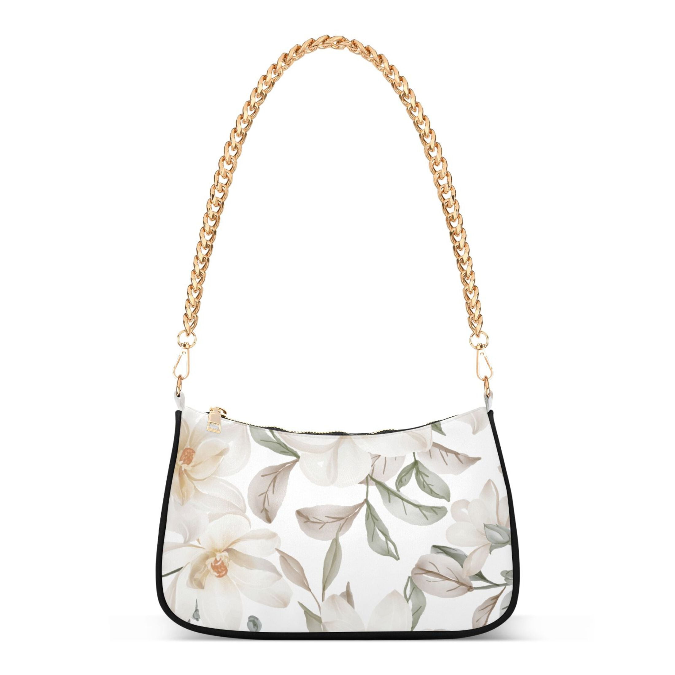 Spring Flowers Magnolia White Womens Chain Shoulder Bag Tote Handbag Clutch Hobo Purse with Zipper for Travel Casual