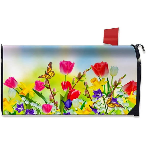 Spring Flowers Mailbox Cover Magnetic Standard Size 18" X 21" Daisy Floral Mailbox Covers Spring Decor Mailbox Wraps Post Letter Box Cover for Garden Yard