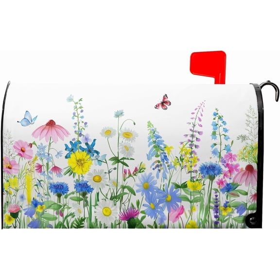 Spring Flowers Mailbox Covers Magnetic Summer Colorful Butterfly Floral Mailbox Cover Standard Size 18 X 21 Inch Spring Holiday Welcome Wrap Post Letter Box Decorative for Outdoor Home Garden Yard