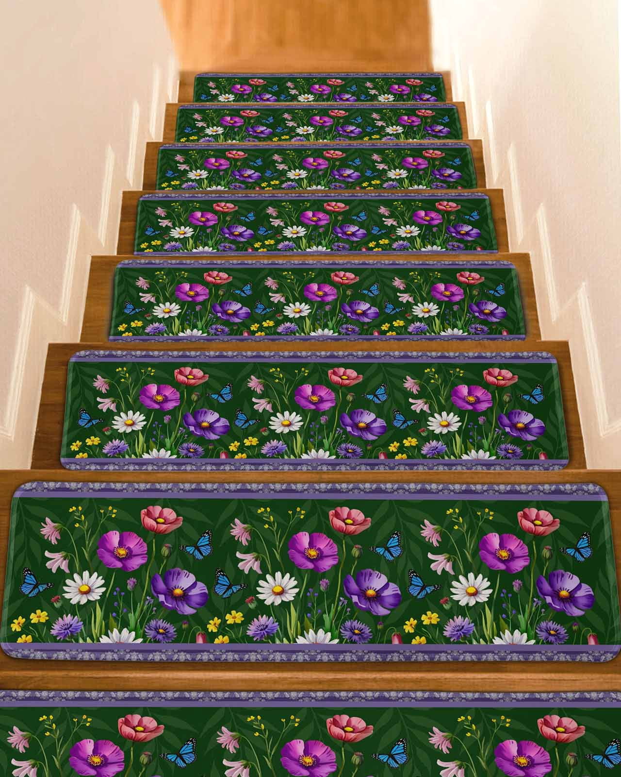 Spring Flowers Non-Slip Stair Treads for Wooden Steps, 10 Pack 8x30 ...