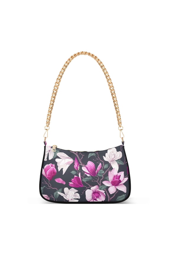 Spring Flowers Of White and Pink Magnolias Womens Chain Shoulder Bag Tote Handbag Clutch Hobo Purse with Zipper for Travel Casual