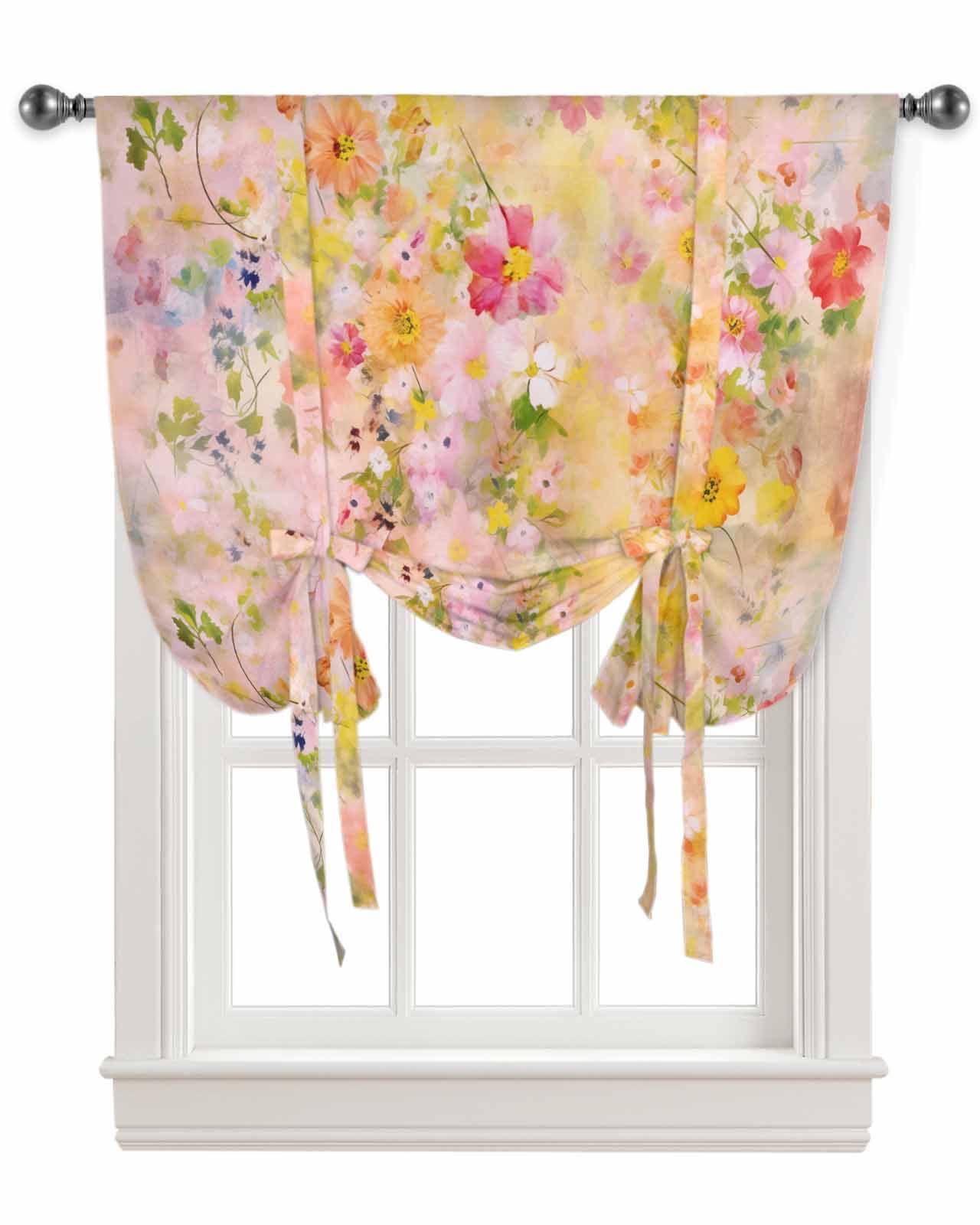Spring Flowers Oil Painting Abstract Window Curtains Tie Up Curtains ...