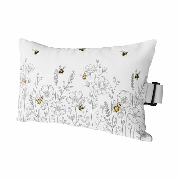 Spring Flowers Outdoor Pillows for Chaise Lounge Chair Waterproof Lumbar Pillows with Insert&Adjustable Elastic Strap Beach Headrest Pillow Simple Botanical Floral Herbs Bees Pool Pillow 11"x16"