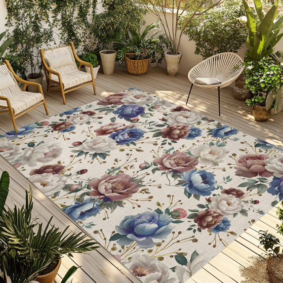 Spring Flowers Outdoor Rug for Patio/Deck/Porch, Non-Slip Large Area Rug 4 x 6 Ft, Farmhouse Botanical Seasonal Floral Herbs Indoor Outdoor Rugs Washable Area Rugs, Camping Rug Carpet Runner