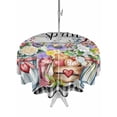 thumbnail image 1 of Spring Flowers Outdoor Tablecloth - 54 Inch Round Dining Table Cover, Farmhouse Black Plaid Wood Grain Waterproof Outdoor Table Cloth with Umbrella Hole & Zipper for Picnic/Patio/Party, 1 of 7