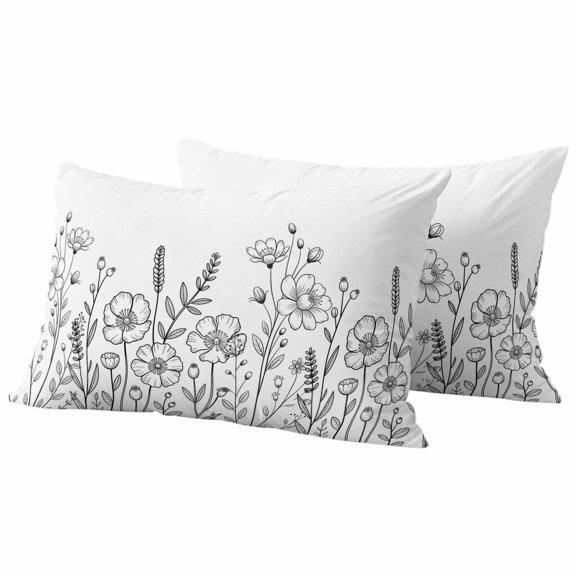 Spring Flowers Outdoor Waterproof Pillow Covers, Modern Simple Botanical Wildflowers Herbs Decorative Rectangle Throw Pillowcase Sofa Cushion Sham for Patio/Couch/Chair, 20"x12" 2 Pack