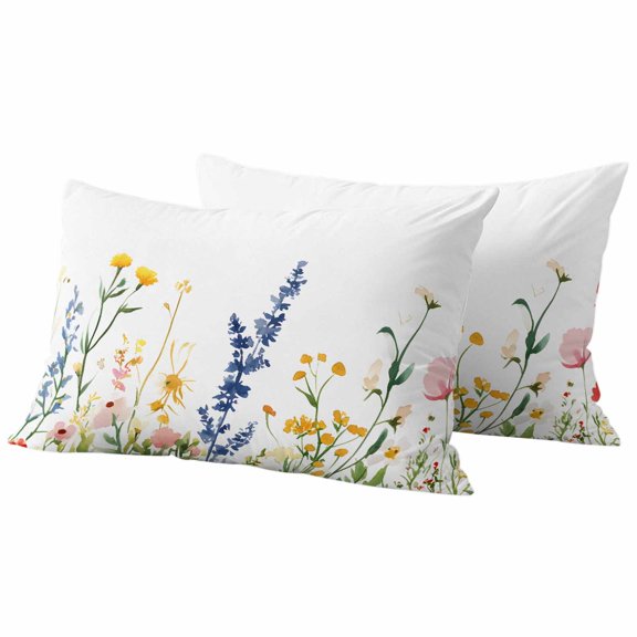 Spring Flowers Outdoor Waterproof Pillow Covers, Simple Botanical Wildflowers Herbs Decorative Rectangle Throw Pillowcase Sofa Cushion Sham for Patio/Couch/Chair, 20"x12" 2 Pack