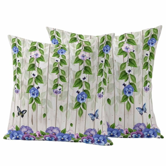 Spring Flowers Outdoor Waterproof Pillow Covers, Summer Rustic Botanical Butterfly Decorative Square Throw Pillowcase Sofa Cushion Sham for Patio/Couch/Chair, 16"x16" 2 Pack