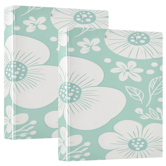 Spring Flowers Pattern 12.4x10.6in PVC Round Ring Binder, D-Ring 3-Hole, Metal Clip, 200 Sheets