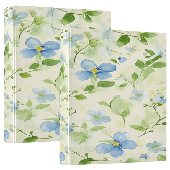 Spring Flowers Pattern 12.4x10.6in PVC Round Ring Binders, 2-Pack, D-Ring 3-Hole, Metal Clip