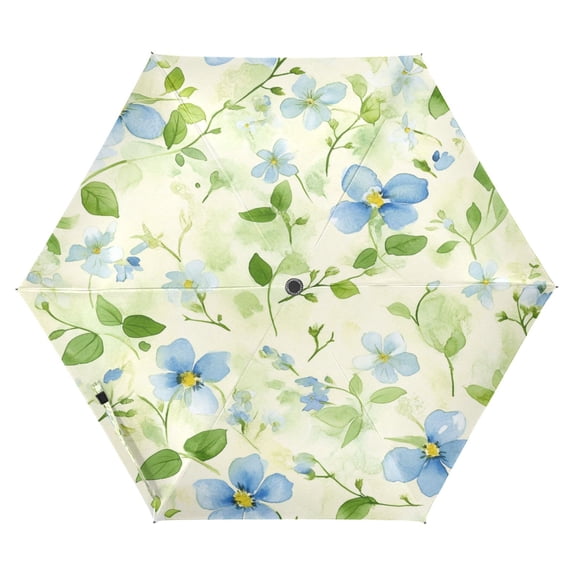 Spring Flowers Pattern Folding Umbrella UV50+ Waterproof Sun Protection Auto Open Close Compact Fiberglass Frame