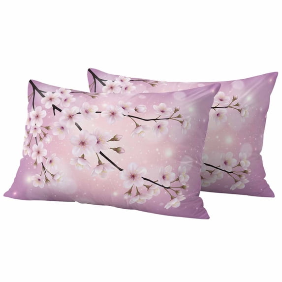 Spring Flowers Pillow Covers 2 Pack Japanese Cherry Blossom Watercolor Flowers Purple Pillowcase Waterproof Outdoor Throw Pillow Cover for Patio Balcony Rectangular Cushion 20”x12”