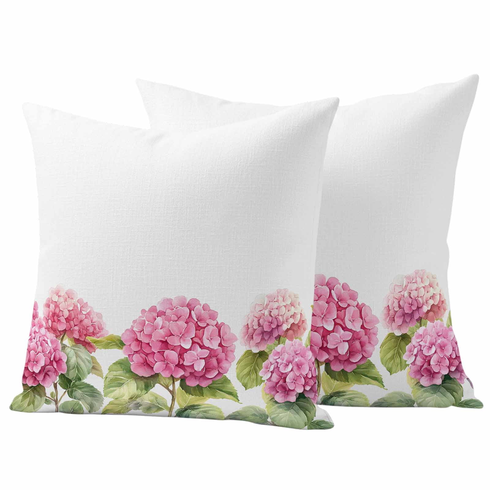 Spring Flowers Pillow Covers 2 Pack Pink Hydrangea Pillowcase Waterproof Outdoor Throw Pillow Cover for Patio Garden Square Cushion 26”x26”