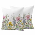 thumbnail image 1 of Spring Flowers Pillow Covers 2 Pack Watercolor Country Pink Yellow Blue Floral Leaf Pillowcase Waterproof Outdoor Throw Pillow Cover for Patio Garden Square Cushion 20”x20”, 1 of 9