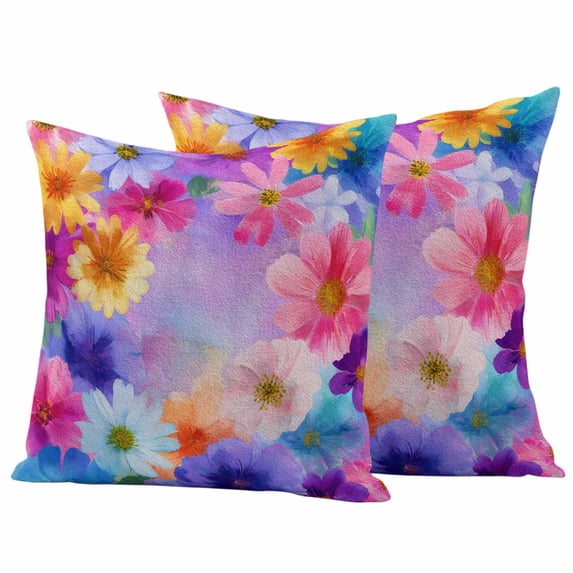 Spring Flowers Pillow Covers 2 Pack Watercolor Gradient Yellow Blue White Purple Daisy Floral Pillowcase Waterproof Outdoor Throw Pillow Cover for Patio Garden Square Cushion 18”x18”