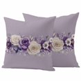 thumbnail image 1 of Spring Flowers Pillow Covers 2 Pack Watercolor Purple White Rose Daisy Floral Leaf Purple Pillowcase Waterproof Outdoor Throw Pillow Cover for Patio Garden Square Cushion 16”x16”, 1 of 9