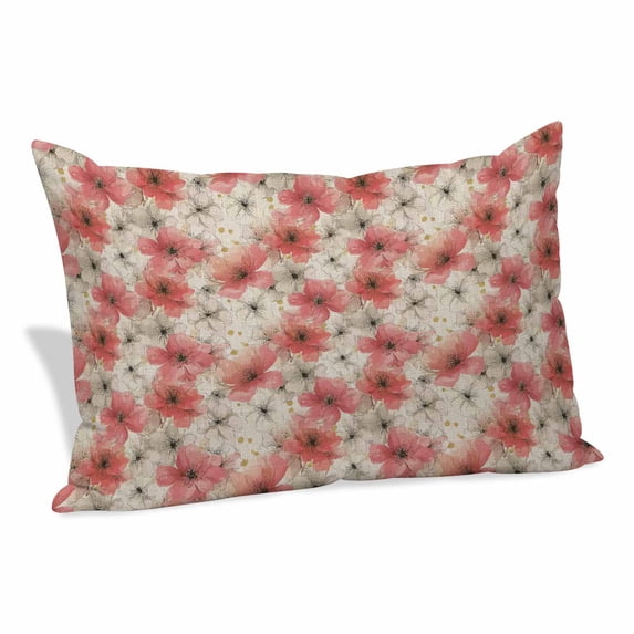 Spring Flowers Pillow Covers, Linen Long Throw Pillow Case, Chinese Botanical Pink White Blooms Floral Holiday Pillow Protector Decorative Cushion Cover for Living Room/Bedroom 24" x 36"