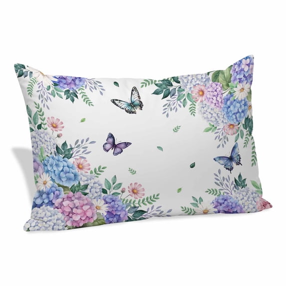 Spring Flowers Pillow Covers, Linen Long Throw Pillow Case, Watercolor Floral Butterflies Botanical Holiday Pillow Protector Decorative Cushion Cover for Living Room/Bedroom 16" x 24"