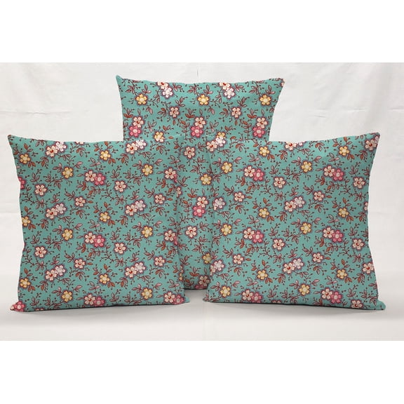 Spring Flowers Pillowcase / Pillow Cover by Penny's Needful Things (12 x 12) (Teal)