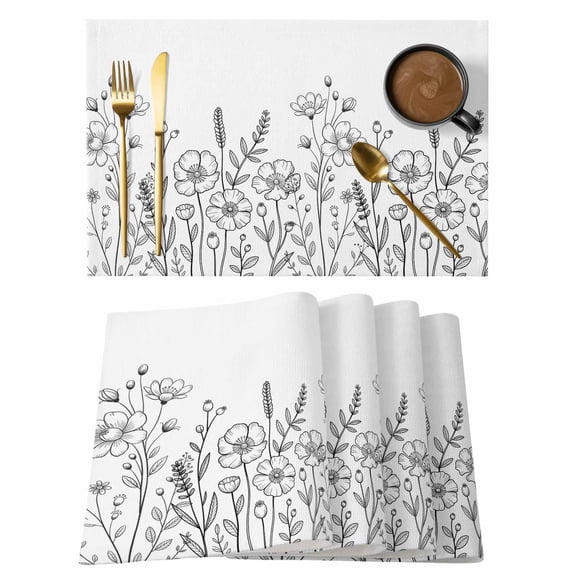 Spring Flowers Placemats Set of 12 Modern Simple Botanical Wildflowers Herbs Place Mats Indoor Wipeable Table Mats Washable Dining Table Placemats for Kitchen Holiday Party Home Decor 13x19 Inch