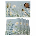 thumbnail image 1 of Spring Flowers Placemats Set of 12, Watercolor White Daisy Floral Leaf Plant Blue Linen Texture Non-Slip Place Mats Washable Table Mats for Kitchen Dining Table Decorations Indoor/Outdoor, 1 of 9