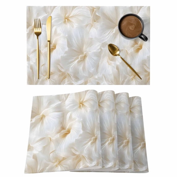 Spring Flowers Placemats Set of 2, Abstract Modern White Floral Non-Slip Place Mats Washable Table Mats for Kitchen Dining Table Decorations Indoor/Outdoor