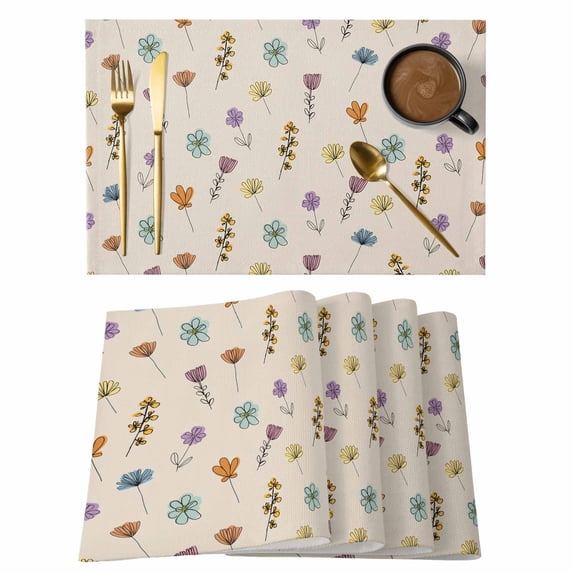 Spring Flowers Placemats Set of 4 Vintage Wildflowers Country Pastoral Plants Place Mats Indoor Wipeable Table Mats Washable Dining Table Placemats for Kitchen Holiday Party Home Decor 13x19 Inch
