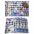 thumbnail image 1 of Spring Flowers Placemats Set of 4 Watercolor Blossom Floral Black Plaid Place Mats Indoor Wipeable Table Mats Washable Cloth Dining Table Placemats for Kitchen Holiday Party Home Decor 13x19 Inch, 1 of 9