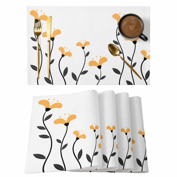 Spring Flowers Placemats Set of 8, Modern Simple Floral Plants Lines Art Placemats for Dining Table, Place Mats for Kitchen Tabletop, Waterproof Wipeable Dining Table Mats Set