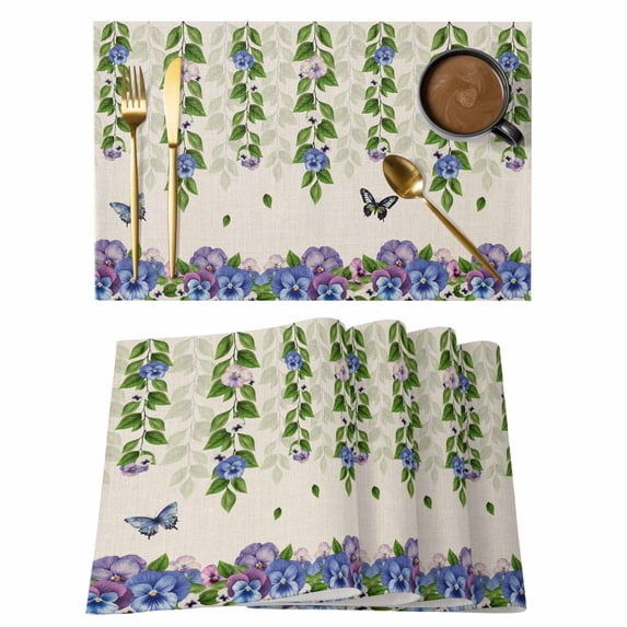 Spring Flowers Placemats Set of 8 Summer Vintage Botanical Butterfly Place Mats Indoor Wipeable Table Mats Washable Cloth Dining Table Placemats for Kitchen Holiday Party Home Decor 13x19 Inch