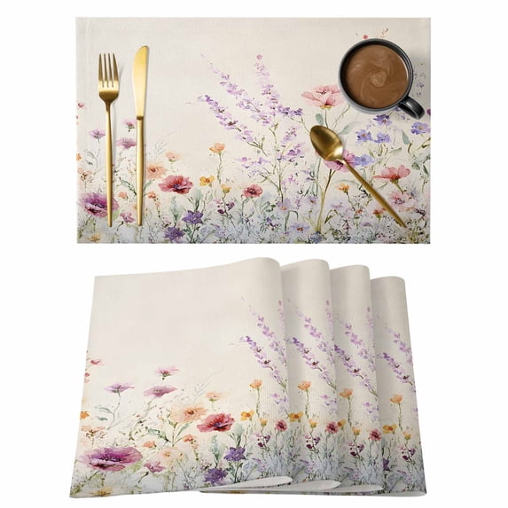 Spring Flowers Placemats Set of 8 Vintage Farmhouse Floral Place Mats Indoor Wipeable Table Mats Washable Cloth Dining Table Placemats for Kitchen Holiday Party Home Decor 13x19 Inch