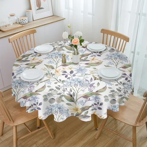 Spring Flowers Plants Hydrangeas Waterproof Tablecloth Table Decoration Round Table Cover for Kitchen Wedding Home Dining Room