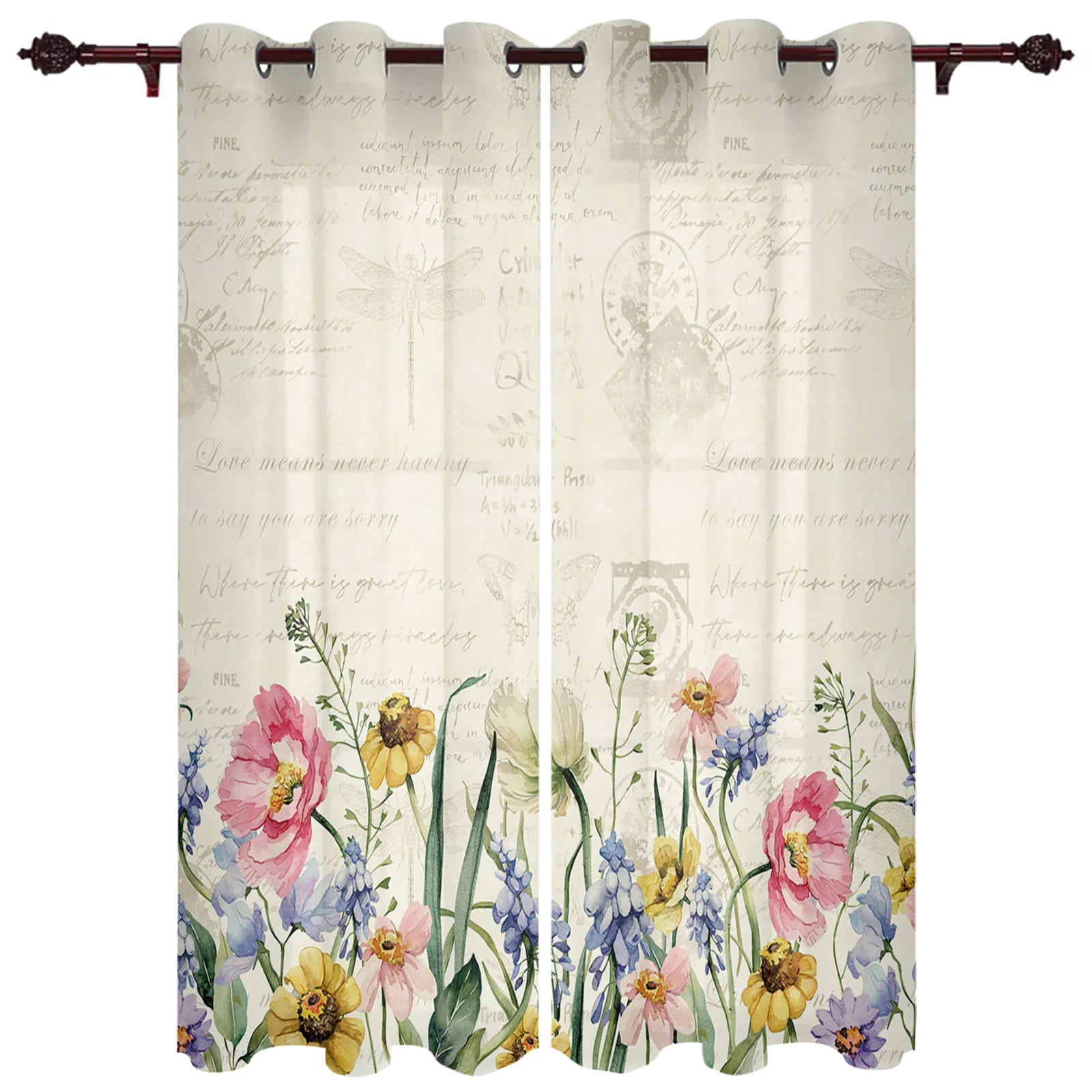 Spring Flowers Plants Wildflowers Modern Window Curtains for Living ...